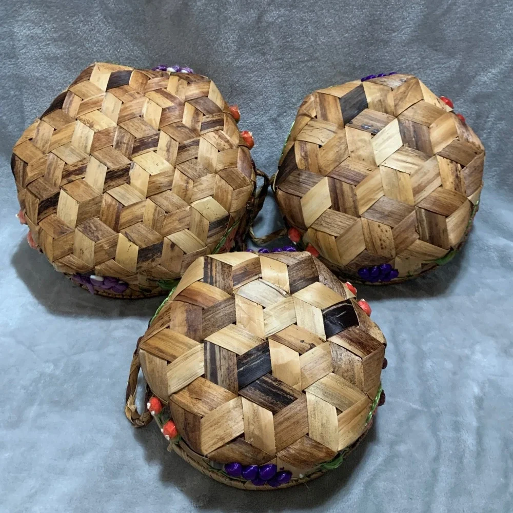 Woven Baskets Set of 3 Fruit Veggie Decor‎ Raffia Farmhouse Countrycore Vintage